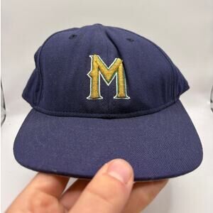 VTG 90s New Era 59Fifty MLB Milwaukee Brewers Hat Cap Men Size 6 7/8 Blue Fitted